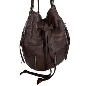 THE SAK Kedzie Zippers Hobo Bucket Leather Drawstring Shoulder Bag Brown